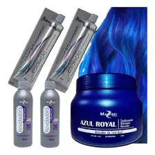  Kit Tinta De Cabelo Profission 2 Coloração 2 Ox 1 Matiz 250g Tom Azul Royal