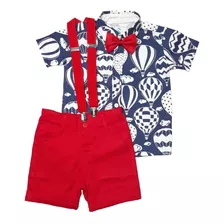 Conjunto Roupa Camisa Social Temática Festa Balões/brinquedos Menino 