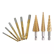 Kit Brocas Corte Lateral E Escalonadas 9 Peças Hss Titânio