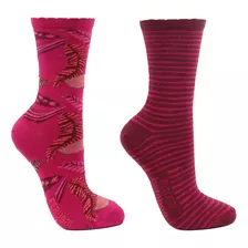 2 Pares Calcetín Bamboo Hojas Largo 3/4 Fucsia