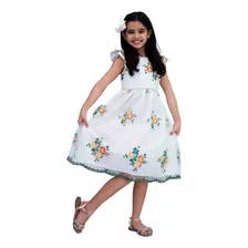 Vestido Festa Infantil Menina Renda Bordada Floral Princesa 