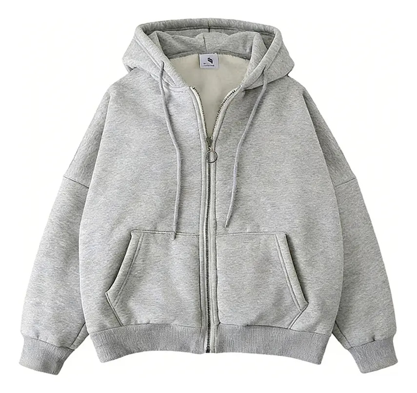 Buzo Canguro Polar Con Capucha Y Cierre Invierno 3xl Gris Lisa