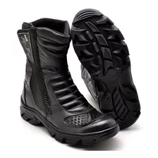 Bota Coturno Motociclista Masculina Couro Resistente A Chuva