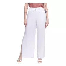 Calca Feminina Pantalona Flare Viscolinho Cintura Alta Fenda