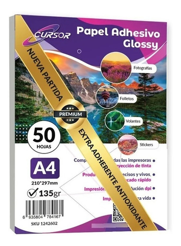 Papel Adhesivo Imprimir A4 135g Glossy Pack 50 