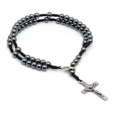 Pulseira Masculina Em Hematita E Cruz De São Bento Comprimento 21 Diâmetro 20