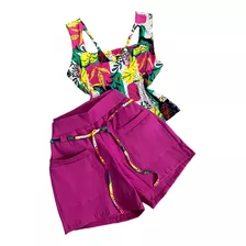 Conjunto Feminino Plus Size Blusa Shorts Amarrar Bermuda 