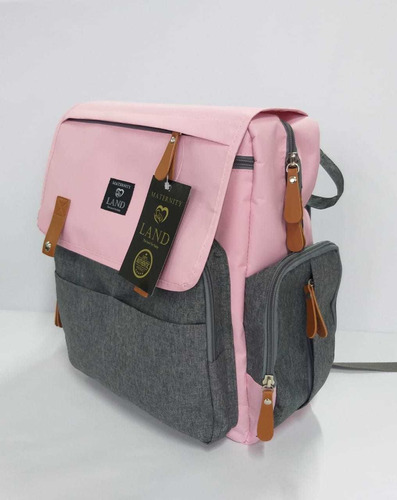 Bolsa Mochila Maternity Land modelo Luxury Premium Rosa com Cinza