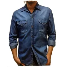 Camisa De Jeans Azul Hombre Tela Importada Premium