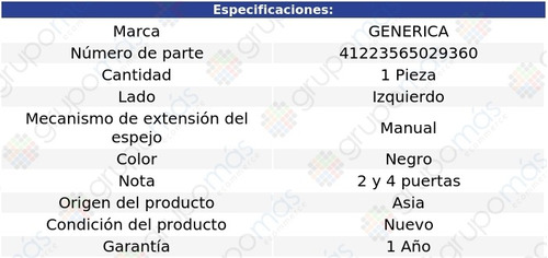 Espejo Lateral Izquierdo Manual Generica Gmc Jimmy 95 Al 97 Foto 2