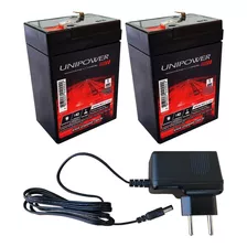 2 Bateria Unipower 6v 4,5 Carregador 12v 800mah Plug Pino P4