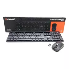 Combo Teclado E Mouse Wireless Abnt2 Ptbr Evolut Eo502 Preto