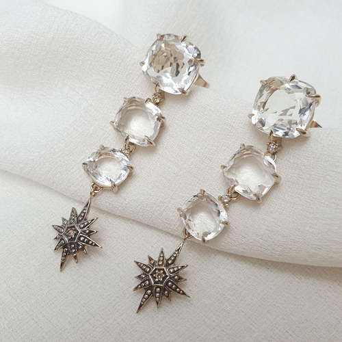 Brinco Hstern Moonlight Ouro Nobre 18k E Diamantes Cognac Cinza