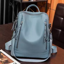 Bolsa Feminina Couro Mochila Média Sofisticada Elegante Trab Cor Azul-claro Desenho Do Tecido Liso