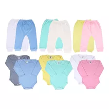 Kit Roupa De Bebe 6 Body/bodies Manga Longa 6 Mijão 12 Pçs 