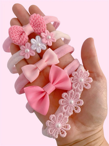 Kit Boas Vindas Meu Bebê Faixinhas Tiara 5 Opções De Tons Rosa-chiclete