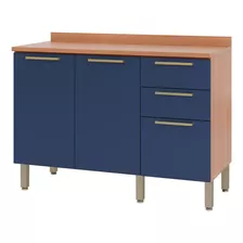 Balcão Gabinete Beatriz 120cm Com Tampo Freijó/azul