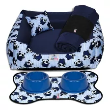 Kit Cama Caminha 4 Pçs Para Filhote Micro Pet 45x45 Cor Panda Blue