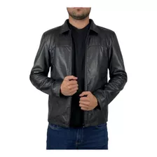 Jaqueta Lisa De Couro Legitimo Masculina Badana Preto 