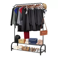 Perchero Ropa Percha Metal Organizador Con Doble Estante Color Negro