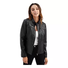 Chaqueta De Cuero Casual Para Mujer Con Abrigo De Cuello Alt