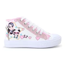 Tênis Infantil Panda Feminino Casual Menina Botinha Glitter