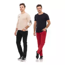 Kit 2 Calça Veludo Masculina Jonah Preto E Vermelho