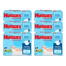 Kit Com 06 Fraldas Huggies Tripla Proteção P Com 46 Unidades