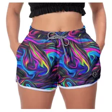 Short Praia Psicodelic Academia Caminhada Feminino Moda Surf