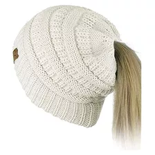 Gorro Messy Bun Hat (blanco) Cc Quality Knit