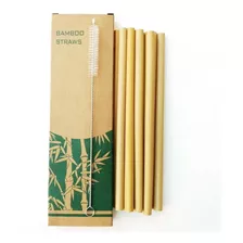 Set 10 Popotes De Bambú Ecológicos Reutilizables Lote Nuevo