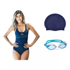 Kit Maiô + Touca E Óculos De Natação - Feminino - Just Fit