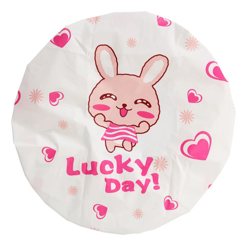 Touca De Banho Infantil Lucky Day - Proart Branco Com Estampa Rosa Coelho / Corações