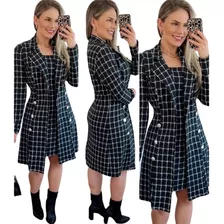 Conjunto Feminino Luxuoso Max Blazer E Vestido Xadrez Outono