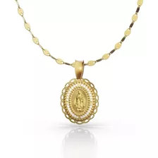 Medalla Virgen De Guadalupe Cadena 50cm De Oro 10k Italiano