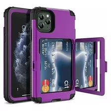 Funda Para iPhone 11 Pro Max Purpura Con Tarjetero Y Espejo