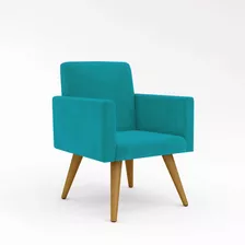 Poltrona Decorativa Cadeira Escritório Recepção Balaquidecor Cor Azul-turquesa
