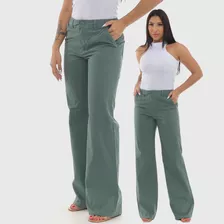 Calça Jeans Feminina Wide Leg Cintura Alta Pantalona Cores
