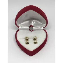 Aros Aretes De Oro 18k Doble Corazón Broche Seguro Delicado