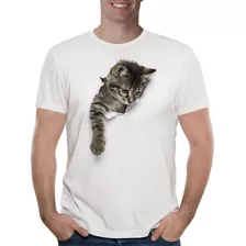 Remera Gato 9 3d Animales Hombre Purple Chick