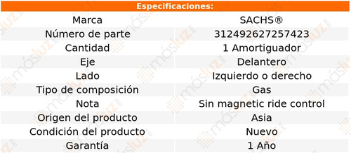 1- Amortiguador Gas Delantero Izq/der S5 08/15 Sachs Foto 2