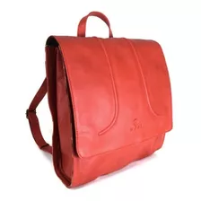 Mochila Backpack Cuadrada Para Dama 100% Piel Genuina Woge Color Rojo