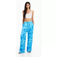 Hermoso Pantalón Palazzo Elegante Satinado S Bershka Azul