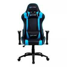 Silla De Escritorio Hype Legend Hero Gamer Ergonómica Negra Y Celeste Con Tapizado De Cuero Sintético