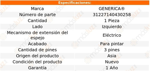 Espejo Izq Elect P/pintar 3 Pines Pontiac Vibe 03/08 Foto 2