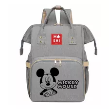 Bolso Mochila Maternal Pañalera Mickey Mouse Gris