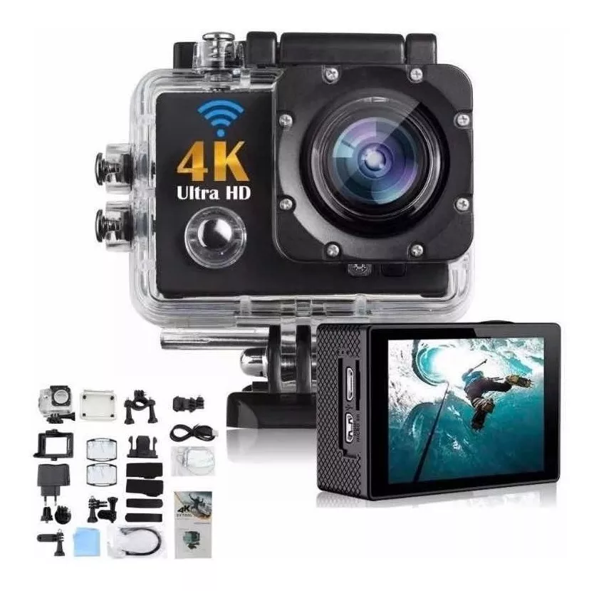 Kit Câmera Filmadora Sport 4k + Bastão + 32gb + Acessórios