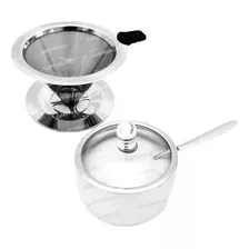 Kit Coador De Café Pour Over 101 + Açucareiro Em Aço Inox