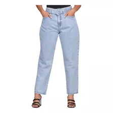 Calça Mom Jeans Feminina Cinto E Fivela Encapada Clara