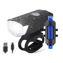 Pack Luz Bicicleta Delantera Y Trasera Recargable Usb Azul